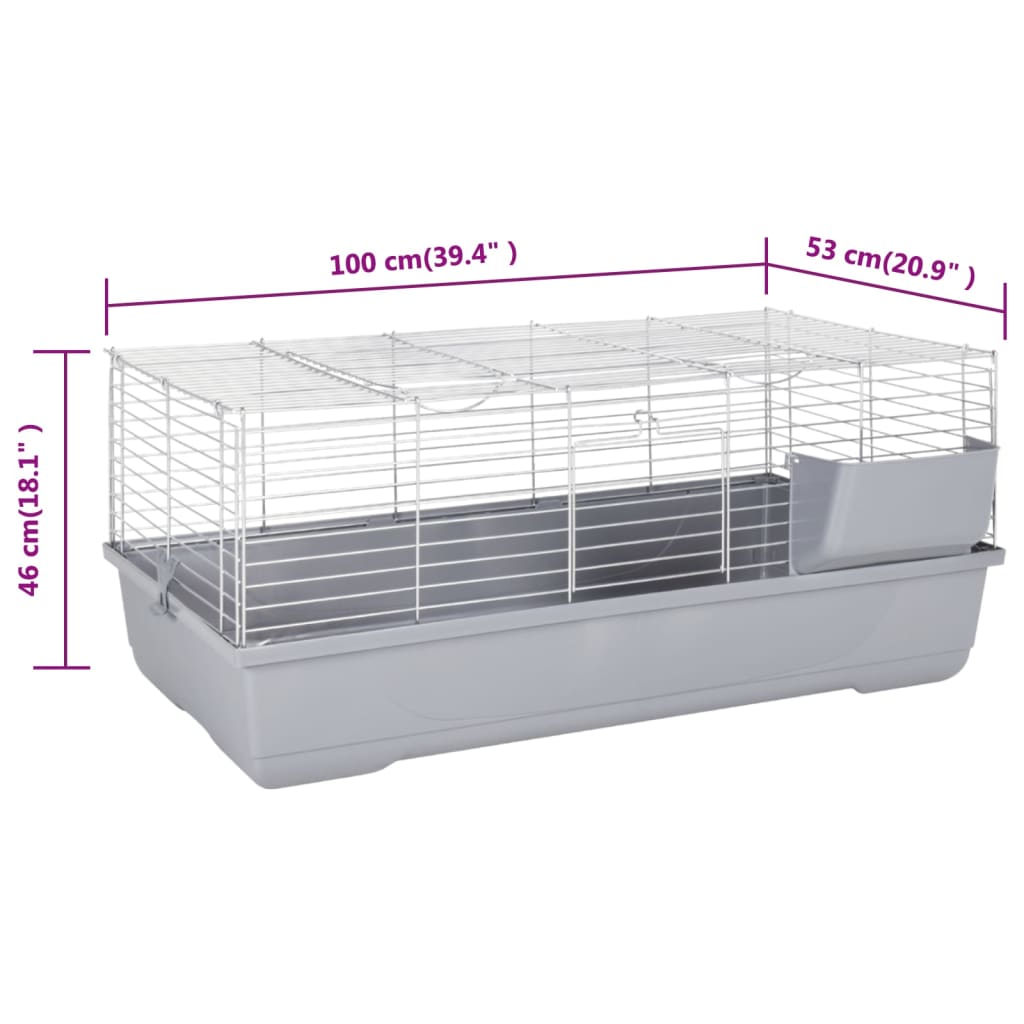 vidaXL Small Animal Cage Grey 100x53x46 cm Polypropylene and Metal