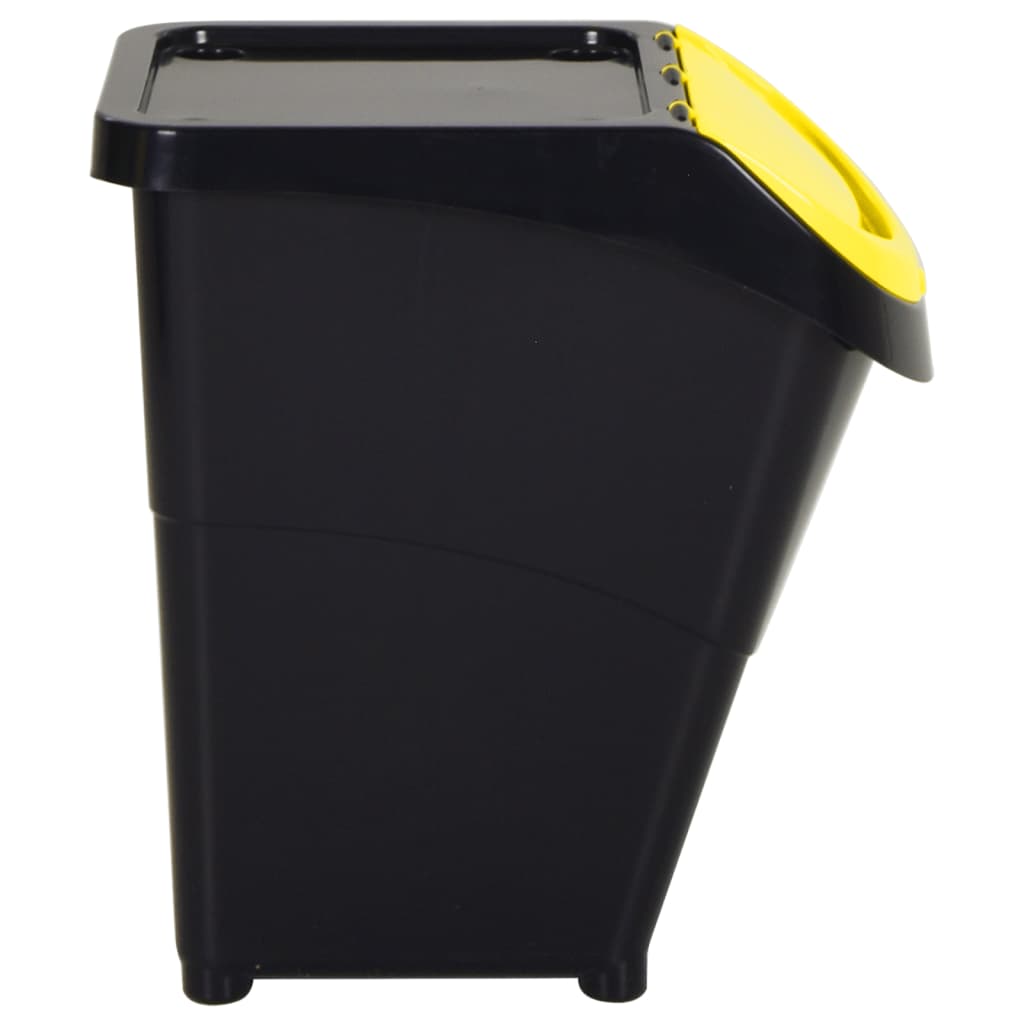Stackable Waste Bins with Lids 3 pcs Black PP 120 L
