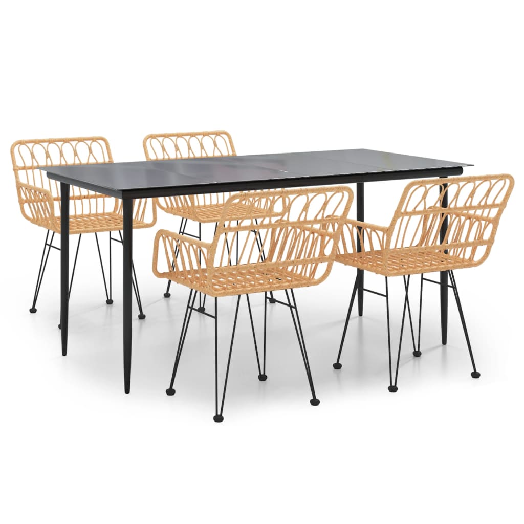 Garden Dining Set | Black | Polyethylene Rattan, Steel, Tempered Glass