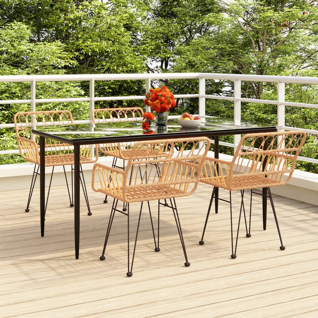 Garden Dining Set | Black | Polyethylene Rattan, Steel, Tempered Glass