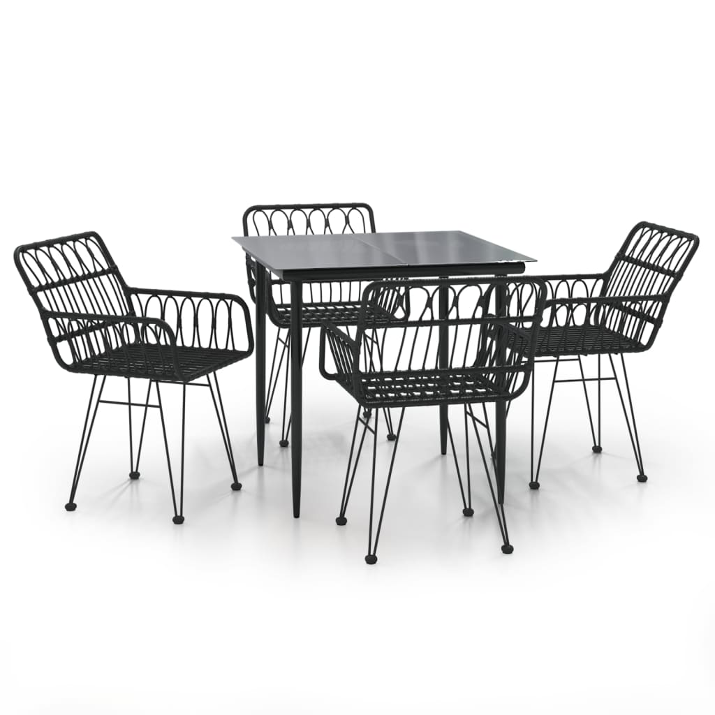 vidaXL 5 Piece Garden Dining Set Black Poly Rattan