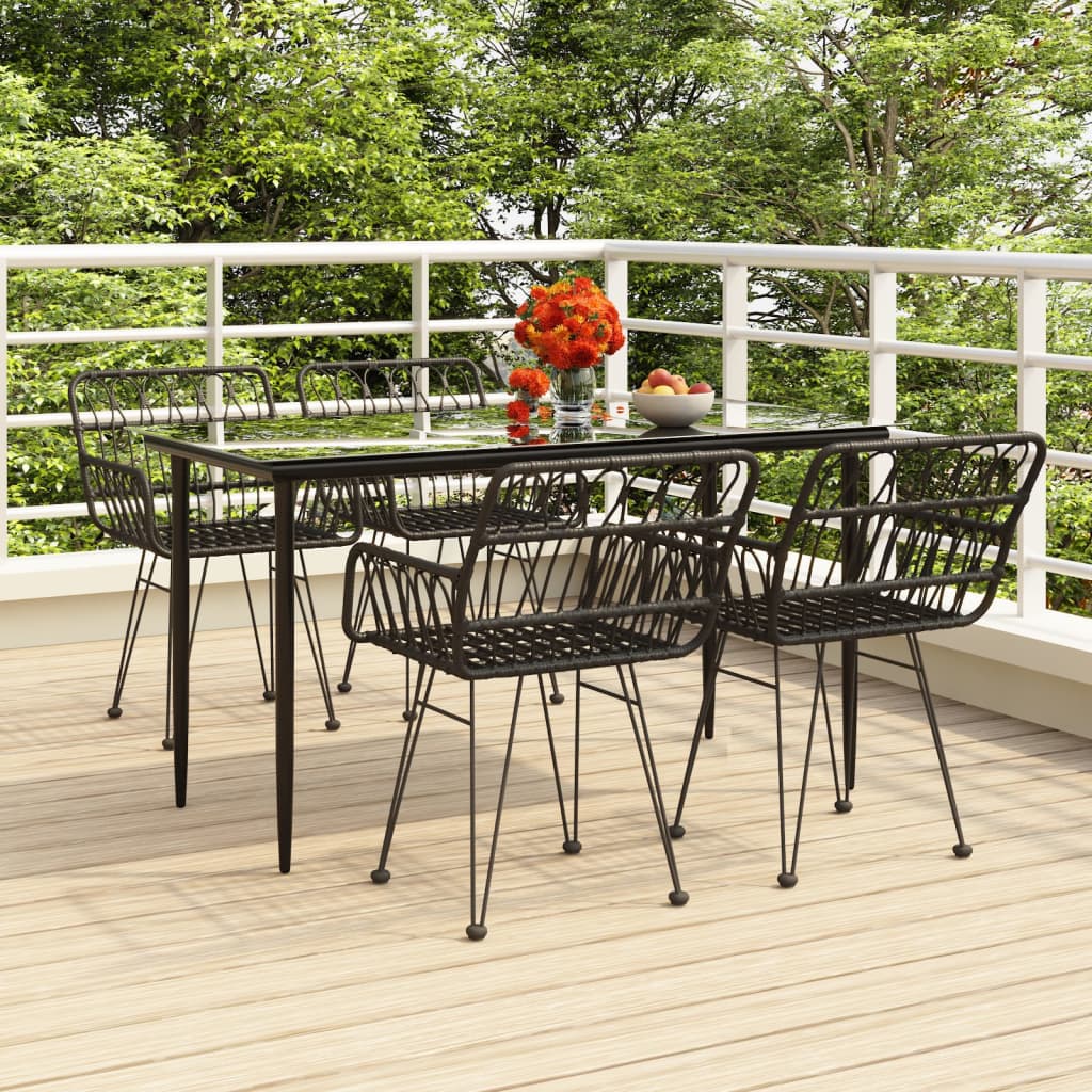 vidaXL 5 Piece Garden Dining Set Black Poly Rattan