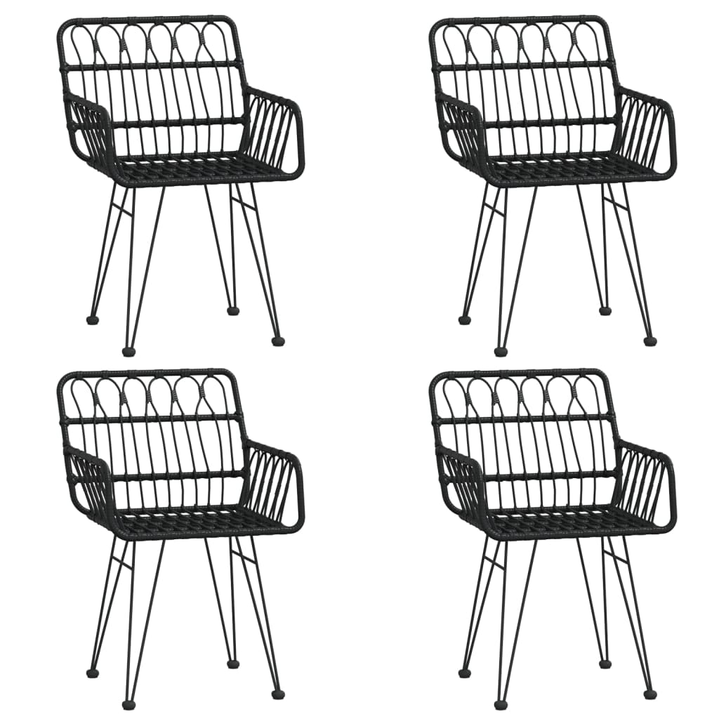 Garden Dining Set | Black | Poly Rattan, Tempered Glass, Steel | Medium