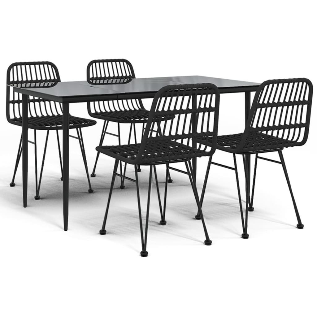 vidaXL 5 Piece Garden Dining Set Black Poly Rattan