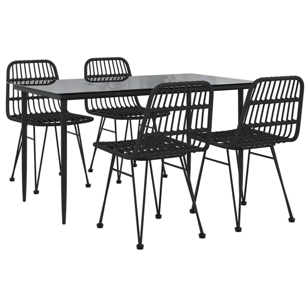 vidaXL 5 Piece Garden Dining Set Black Poly Rattan