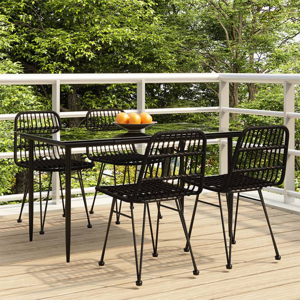 vidaXL 5 Piece Garden Dining Set Black Poly Rattan