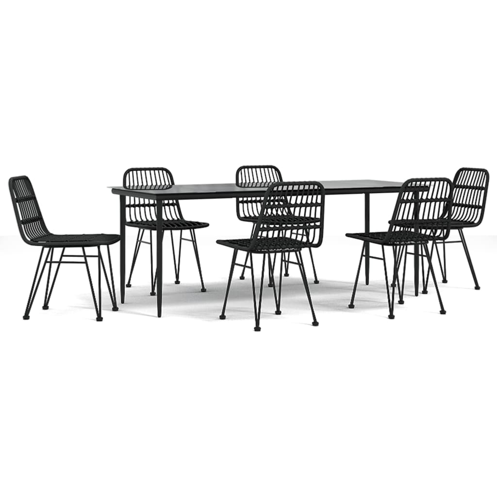 vidaXL 7 Piece Garden Dining Set Black Poly Rattan