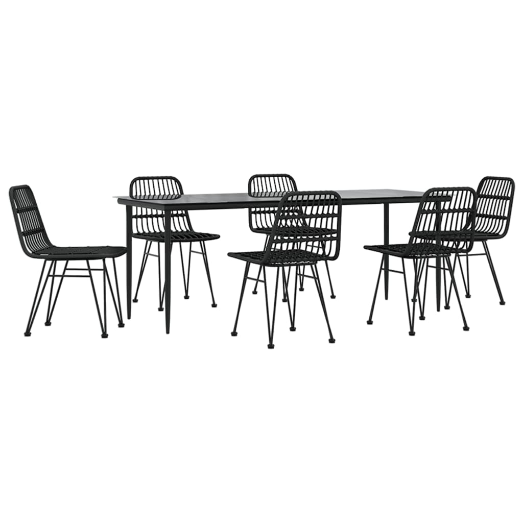 vidaXL 7 Piece Garden Dining Set Black Poly Rattan