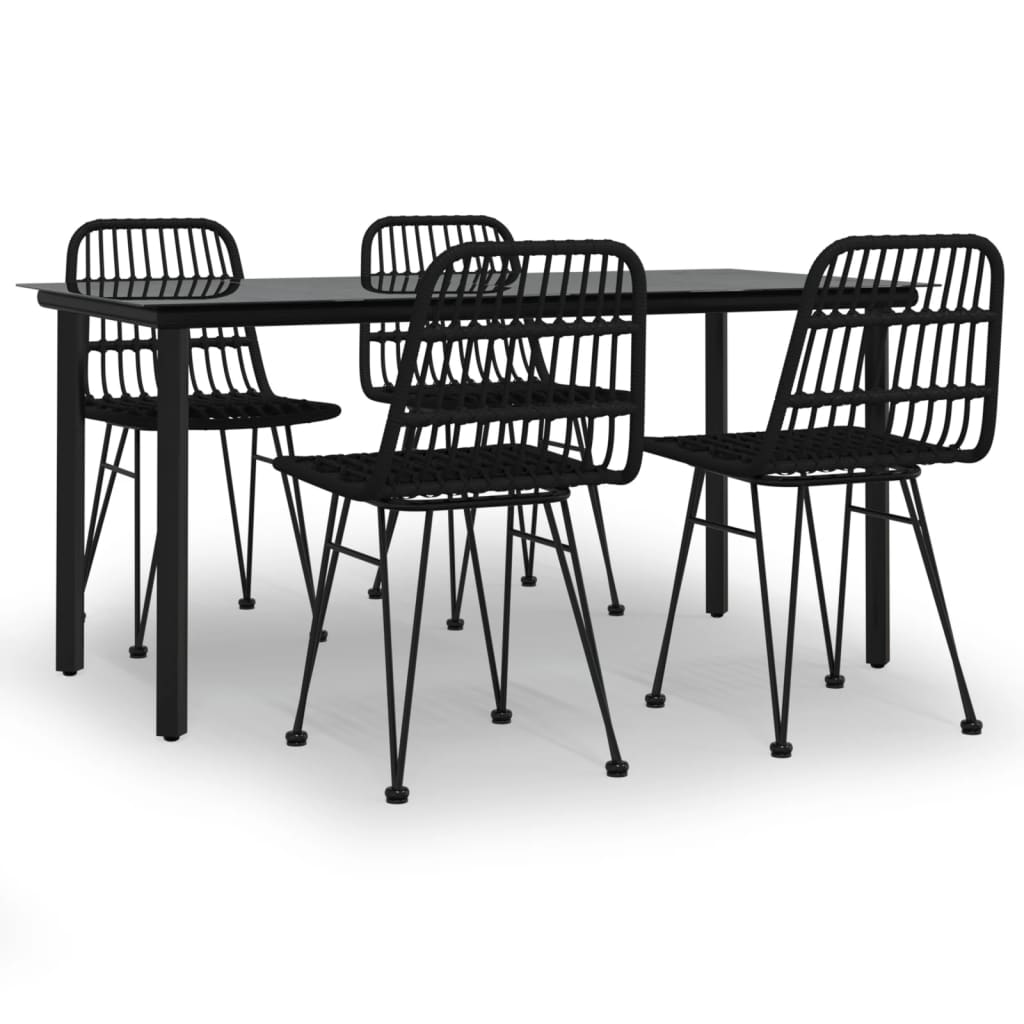 vidaXL 5 Piece Garden Dining Set Black Poly Rattan