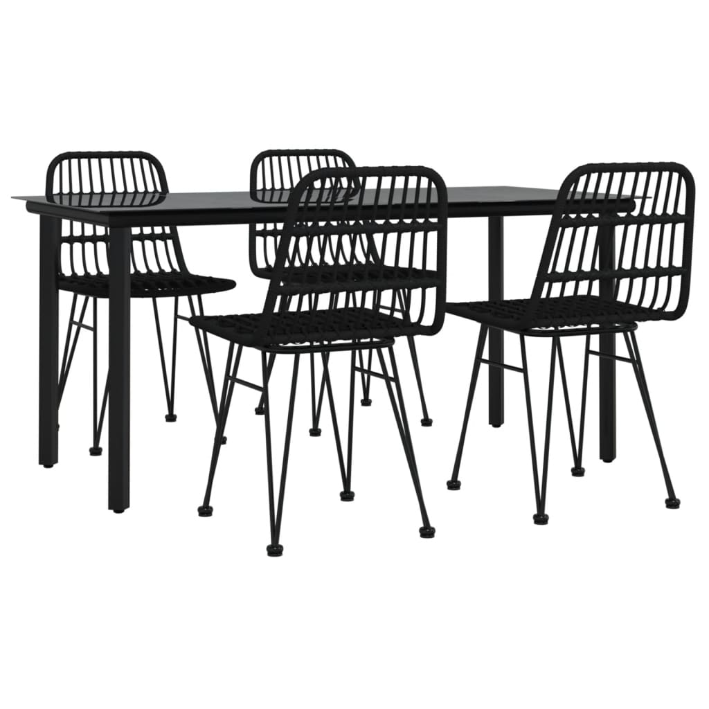 vidaXL 5 Piece Garden Dining Set Black Poly Rattan