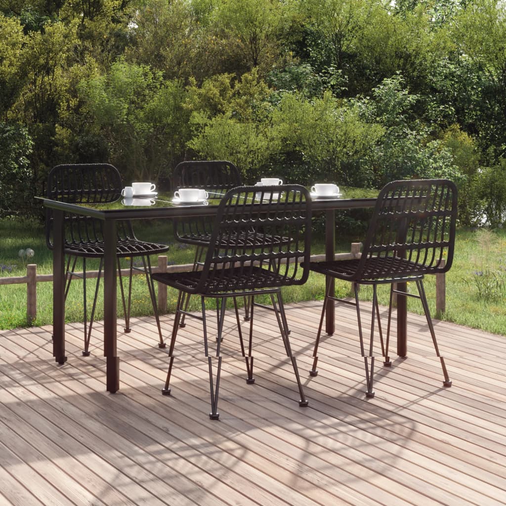 vidaXL 5 Piece Garden Dining Set Black Poly Rattan