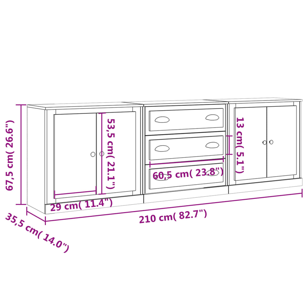 vidaXL Sideboards 3 pcs Sonoma Oak Engineered Wood