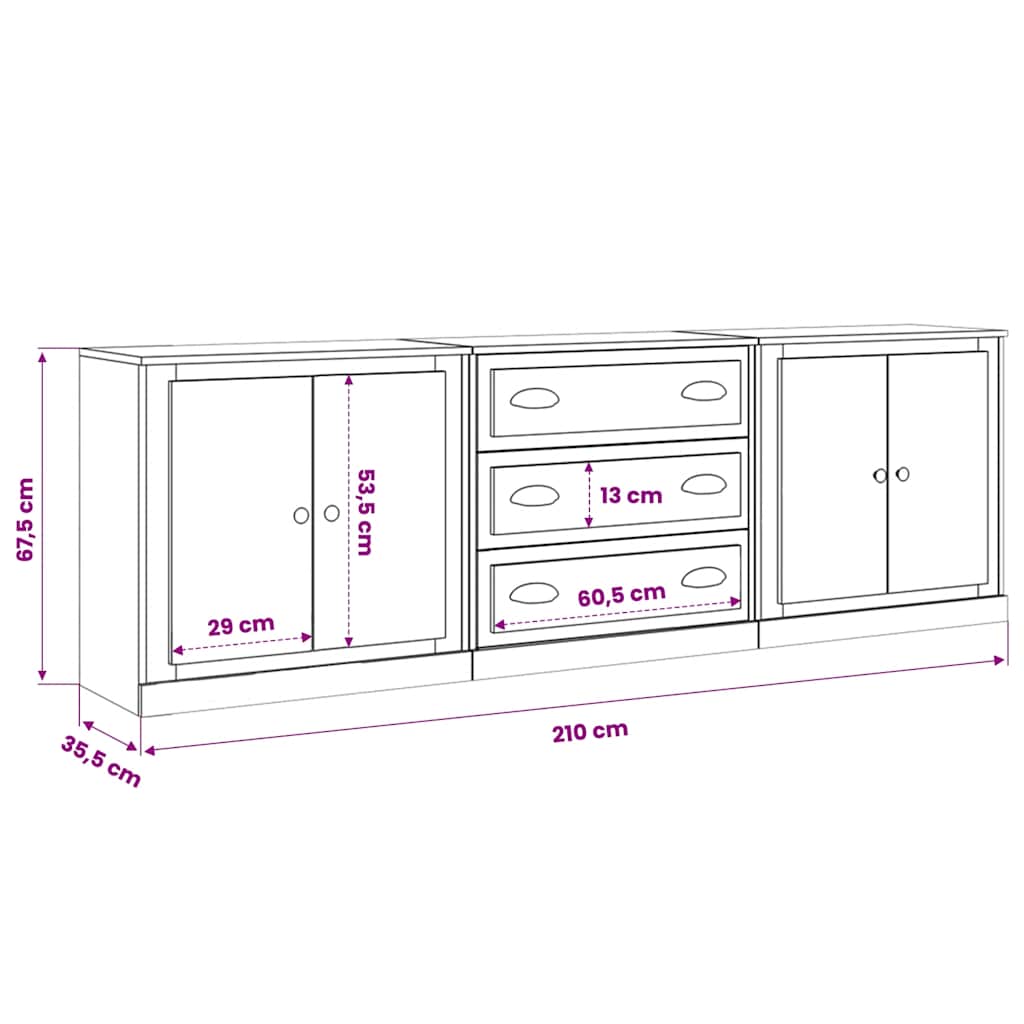 Sideboards 3 pcs Concrete Grey Engineered Wood
