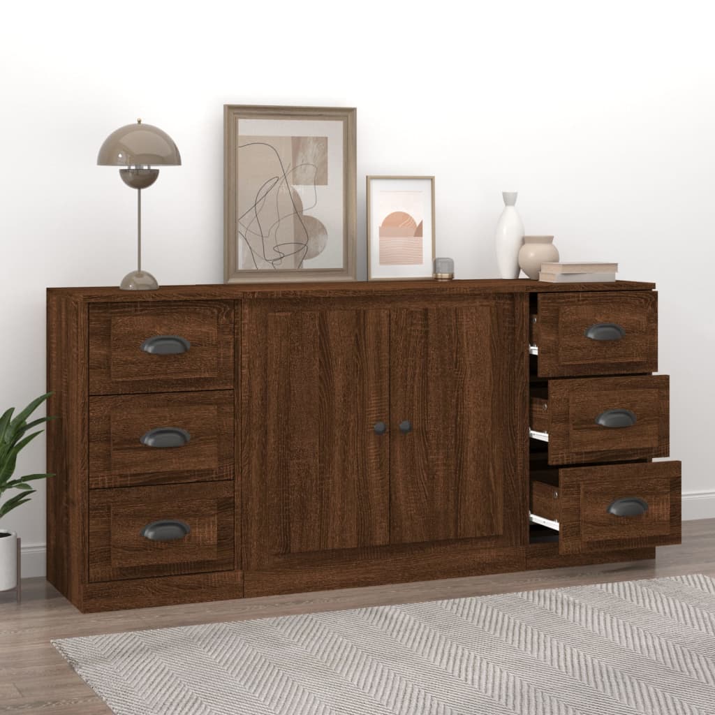 vidaXL Sideboards 3 pcs Brown Oak Engineered Wood