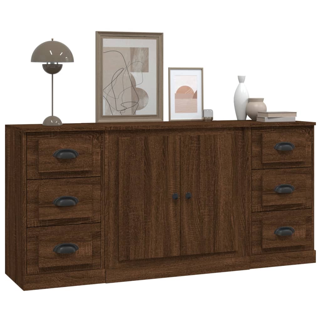 vidaXL Sideboards 3 pcs Brown Oak Engineered Wood