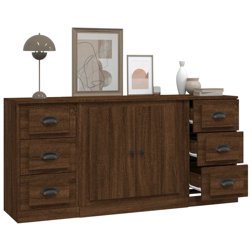 vidaXL Sideboards 3 pcs Brown Oak Engineered Wood