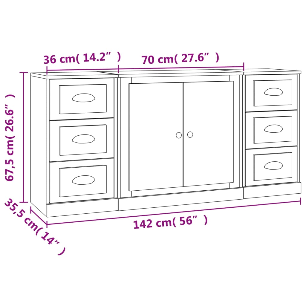 vidaXL Sideboards 3 pcs Brown Oak Engineered Wood