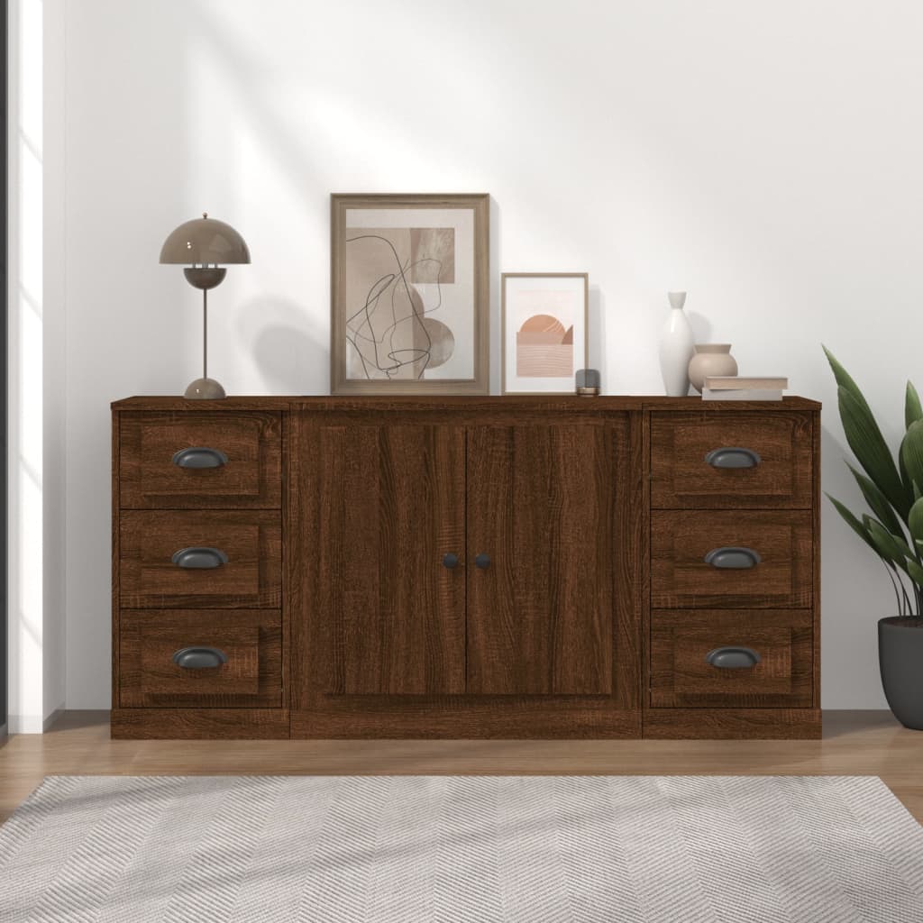 vidaXL Sideboards 3 pcs Brown Oak Engineered Wood