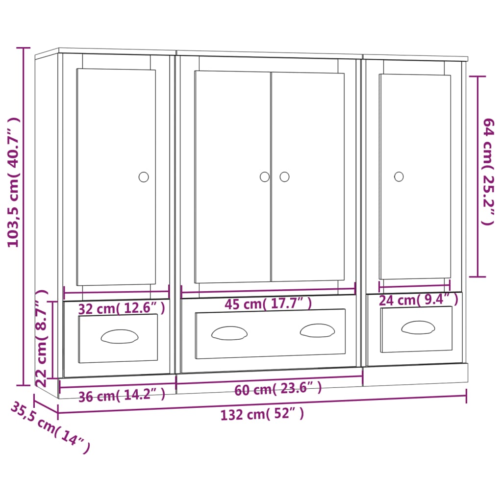 Highboards 3 pcs Sonoma Oak Engineered Wood