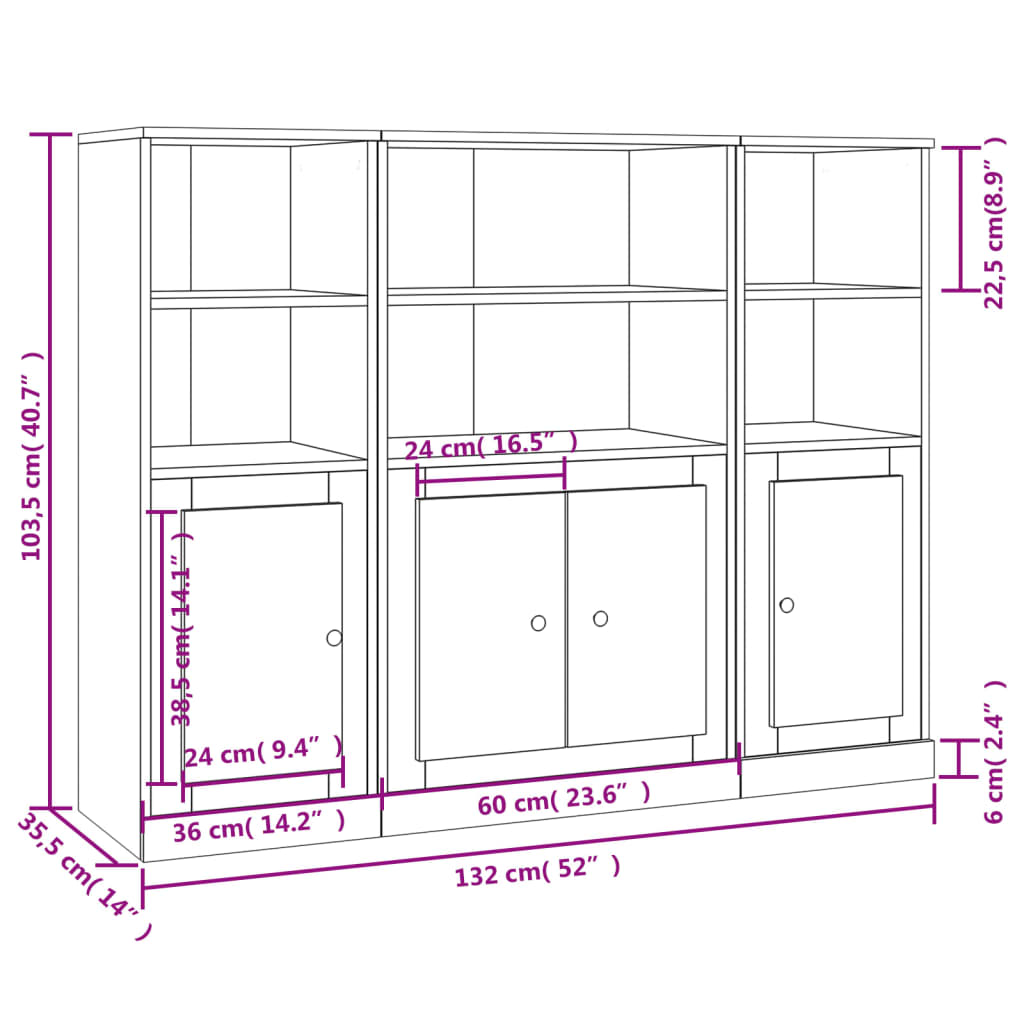 vidaXL Highboards 3 pcs White Engineered Wood