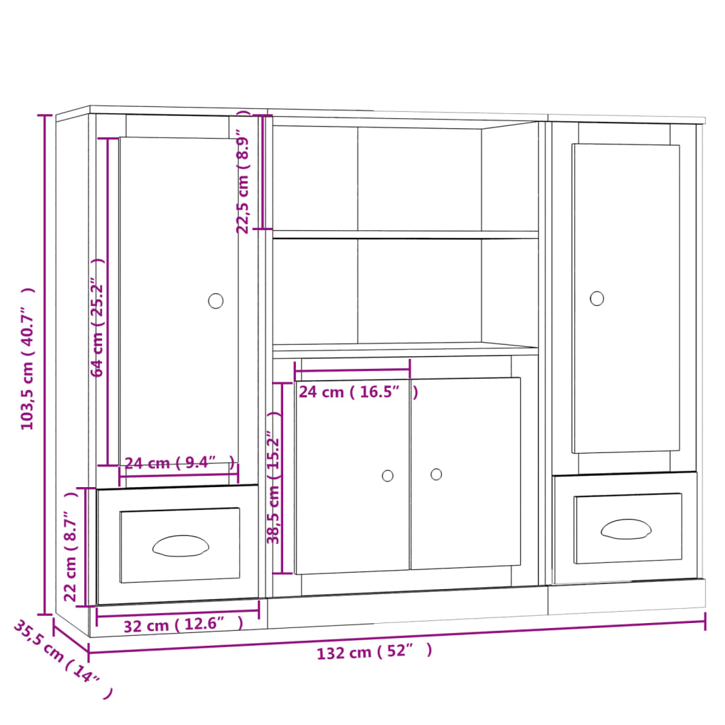 vidaXL Highboards 3 pcs Smoked Oak Engineered Wood