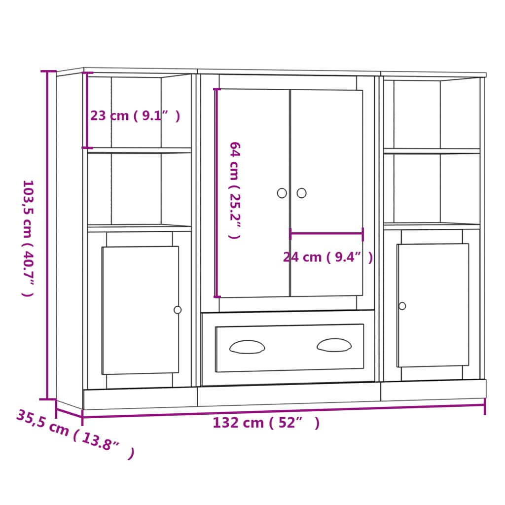 Highboards 3 pcs Sonoma Oak Engineered Wood