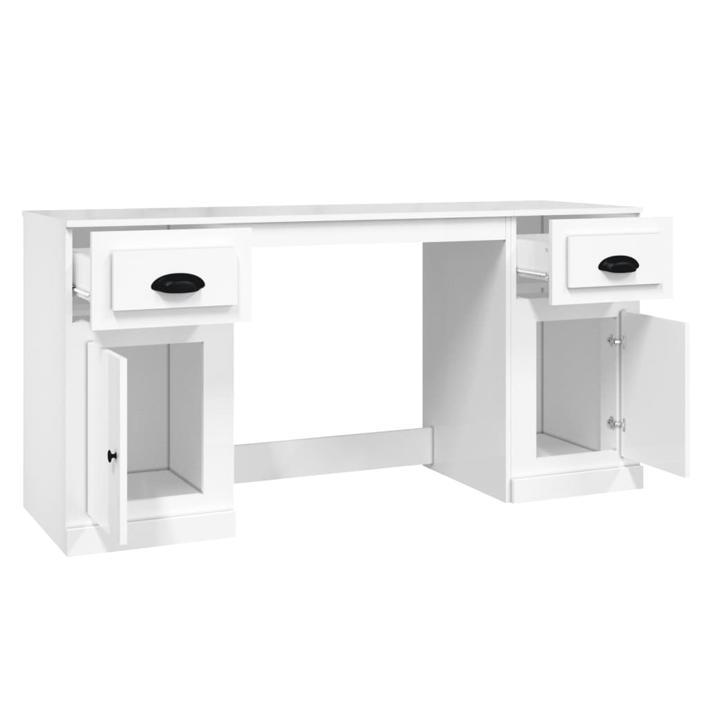 vidaXL Desk with Cabinet High Gloss White Engineered Wood