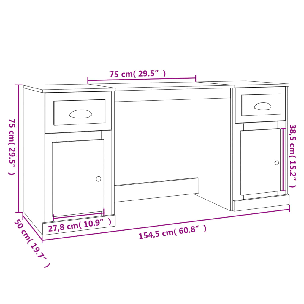 vidaXL Desk with Cabinet High Gloss White Engineered Wood