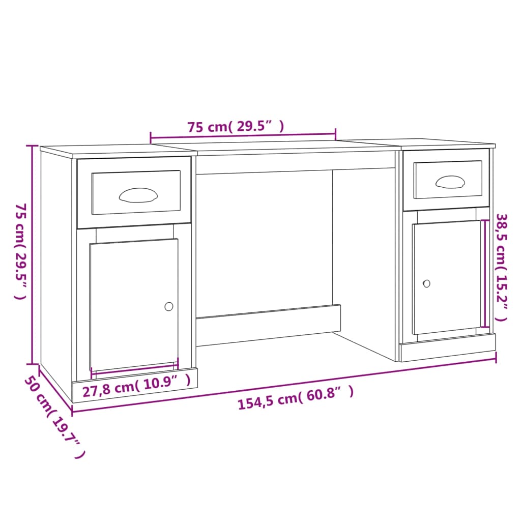 vidaXL Desk with Cabinet Grey Sonoma Engineered Wood