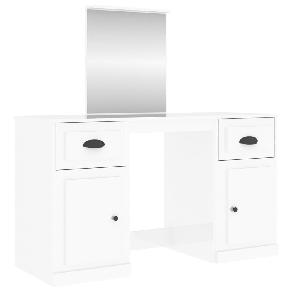 vidaXL Dressing Table with Mirror High Gloss White 130x50x132.5 cm