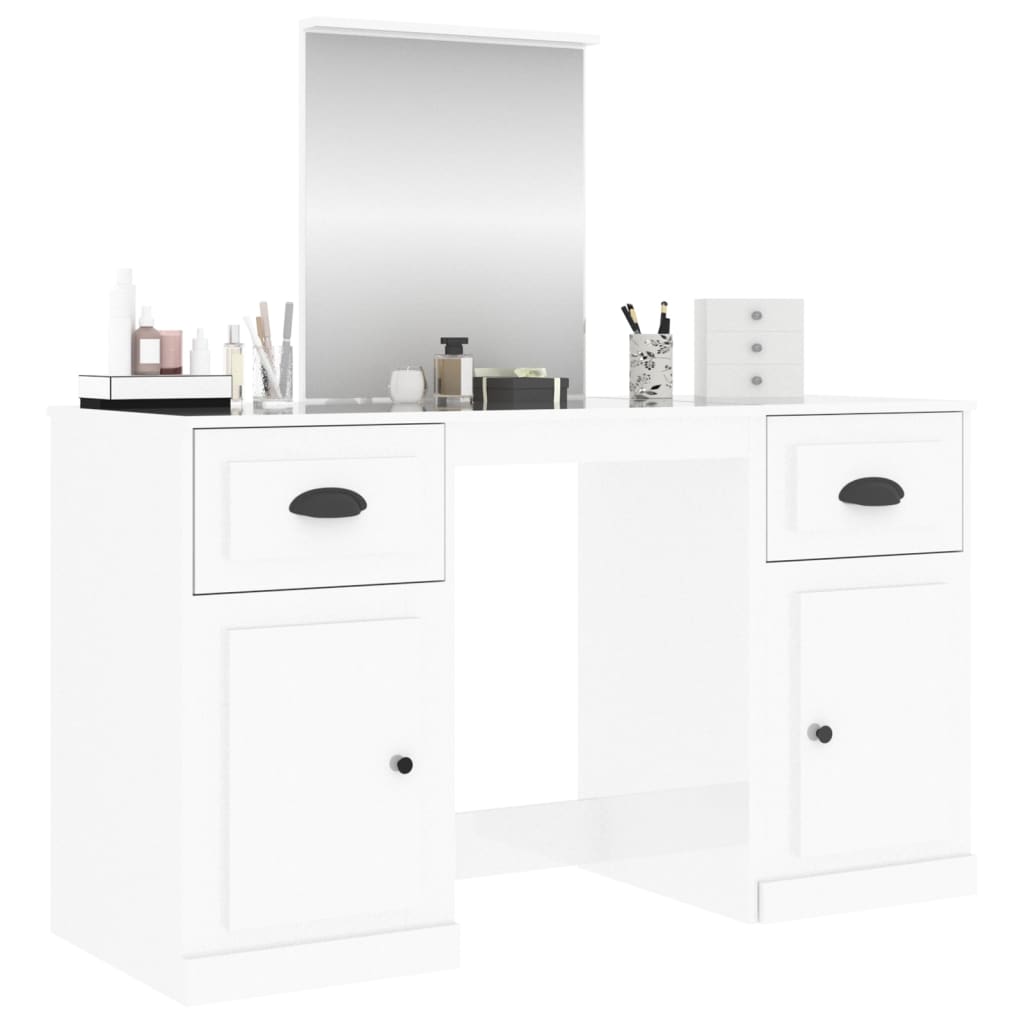 vidaXL Dressing Table with Mirror High Gloss White 130x50x132.5 cm