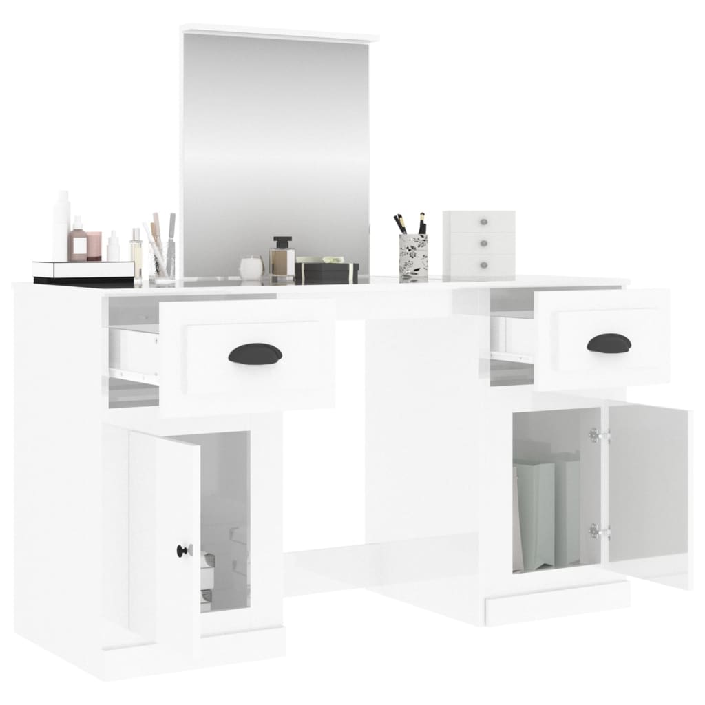 vidaXL Dressing Table with Mirror High Gloss White 130x50x132.5 cm