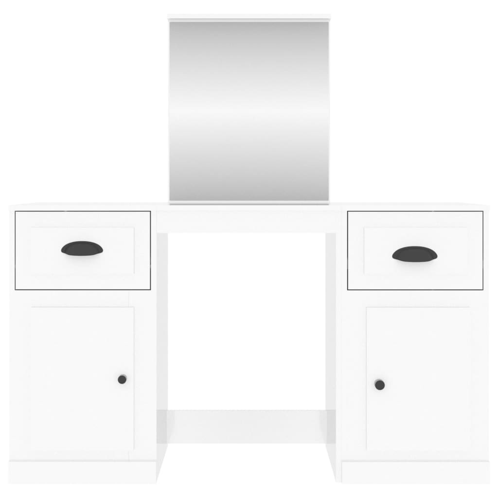 vidaXL Dressing Table with Mirror High Gloss White 130x50x132.5 cm