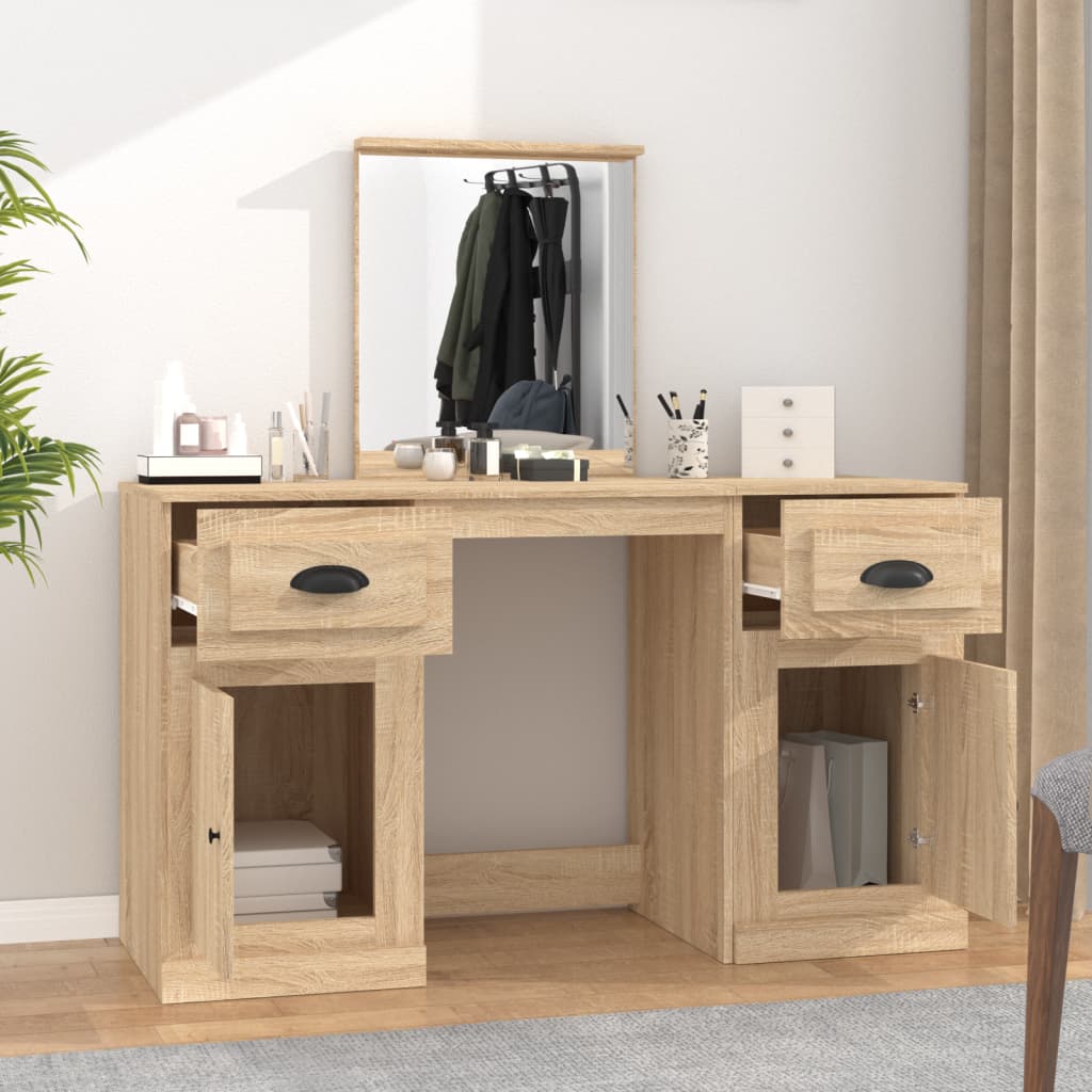 vidaXL Dressing Table with Mirror Sonoma Oak 130x50x132.5 cm