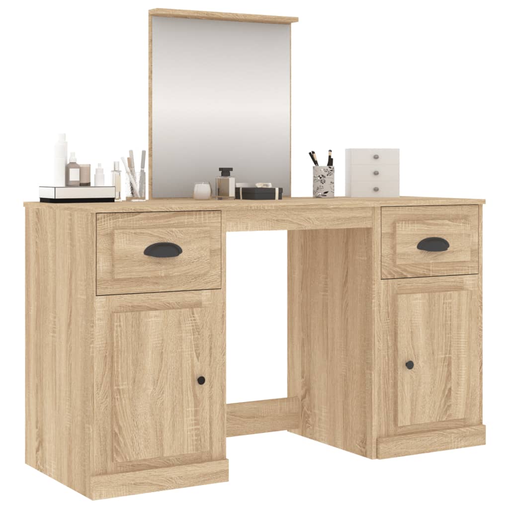 vidaXL Dressing Table with Mirror Sonoma Oak 130x50x132.5 cm