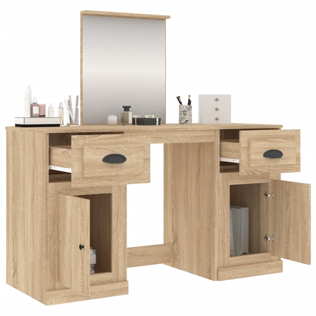 vidaXL Dressing Table with Mirror Sonoma Oak 130x50x132.5 cm