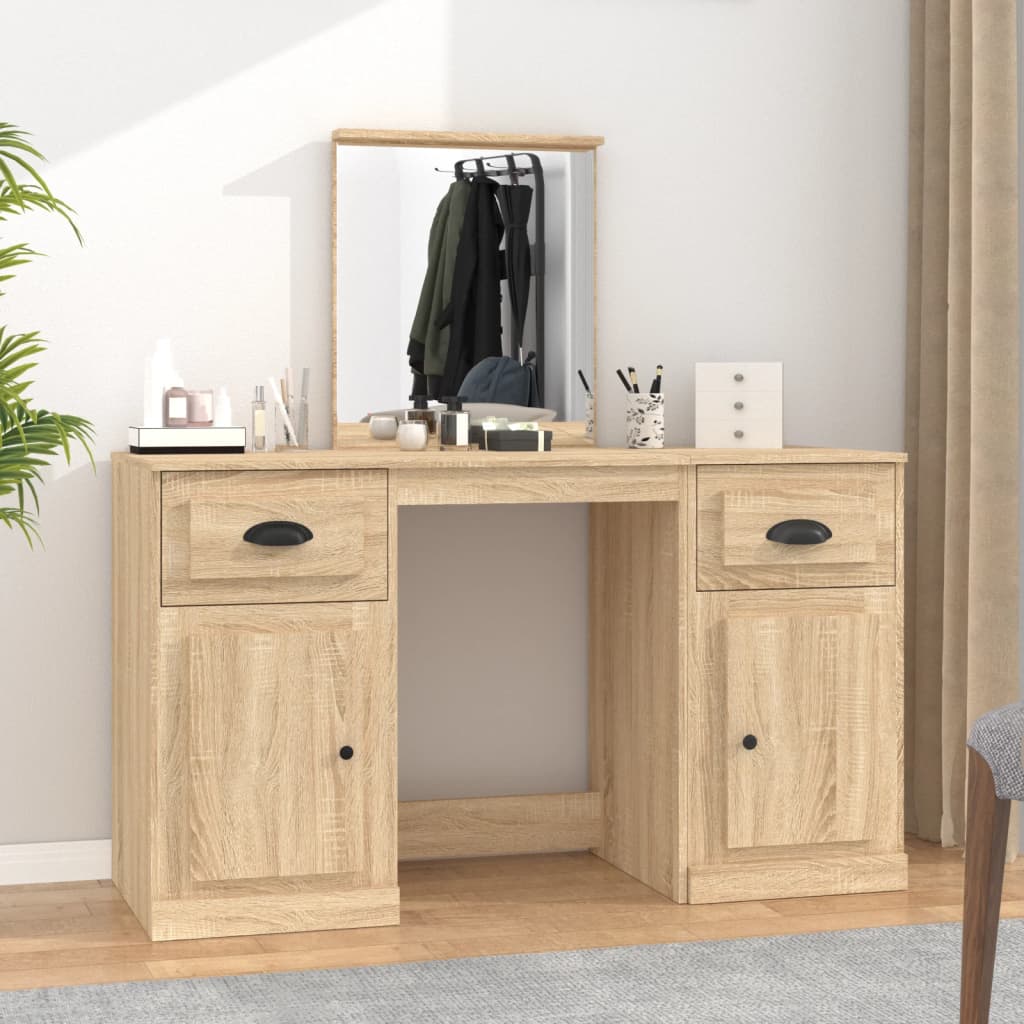 vidaXL Dressing Table with Mirror Sonoma Oak 130x50x132.5 cm