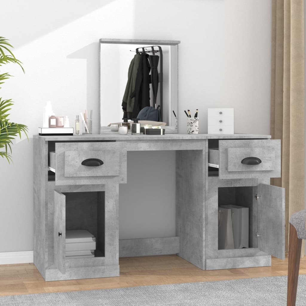 vidaXL Dressing Table with Mirror Concrete Grey 130x50x132.5 cm