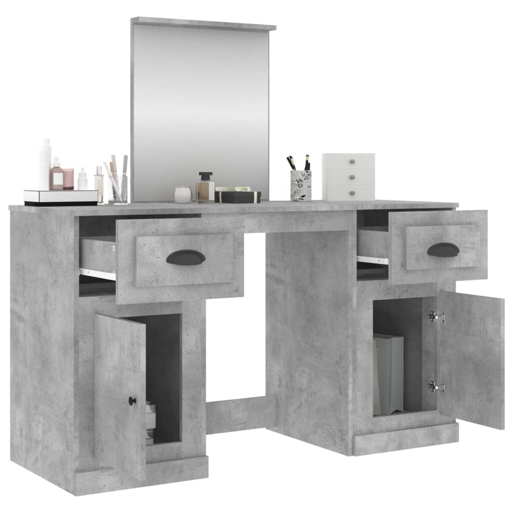 vidaXL Dressing Table with Mirror Concrete Grey 130x50x132.5 cm