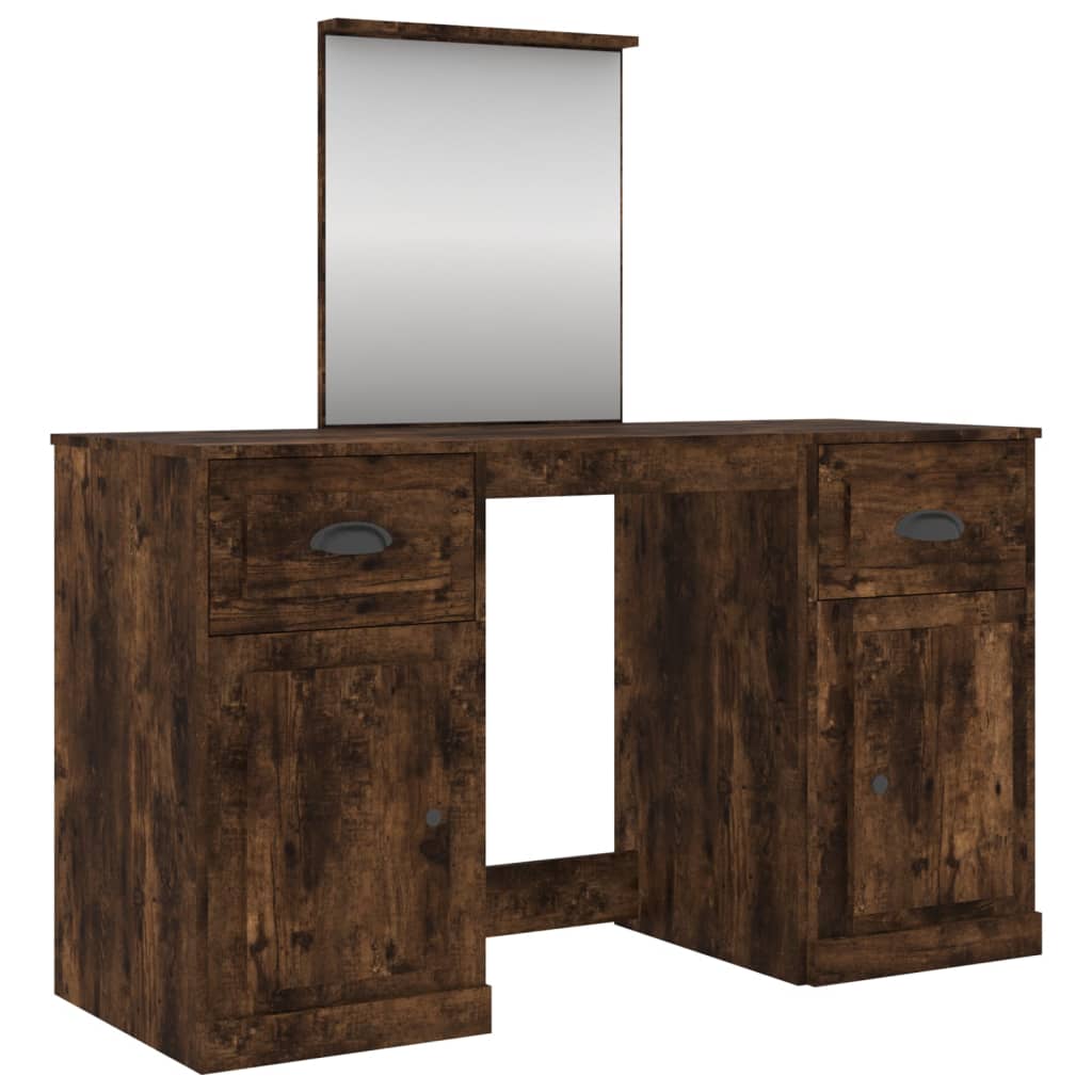 vidaXL Dressing Table with Mirror Smoked Oak 130x50x132.5 cm