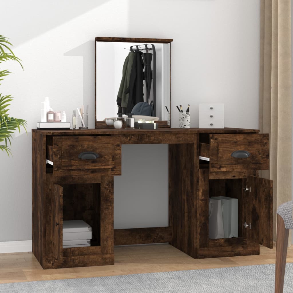 vidaXL Dressing Table with Mirror Smoked Oak 130x50x132.5 cm