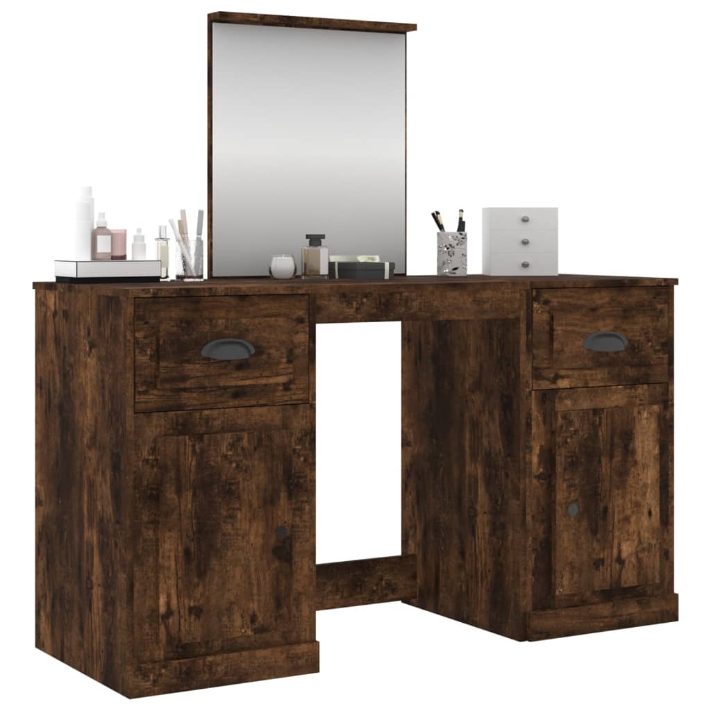 vidaXL Dressing Table with Mirror Smoked Oak 130x50x132.5 cm