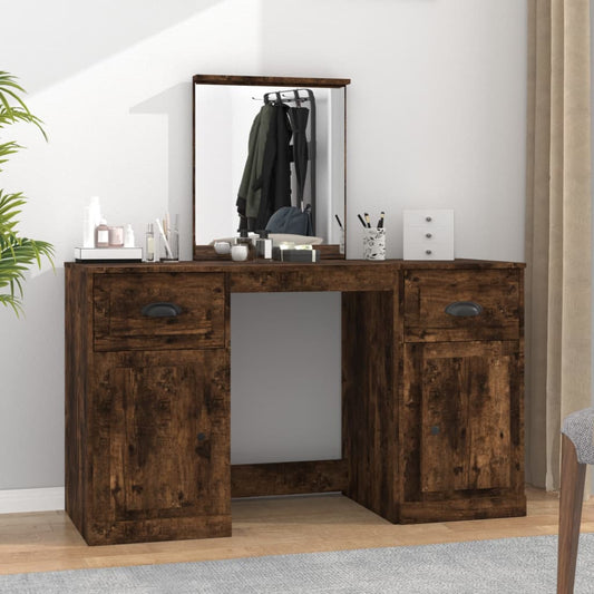 vidaXL Dressing Table with Mirror Smoked Oak 130x50x132.5 cm