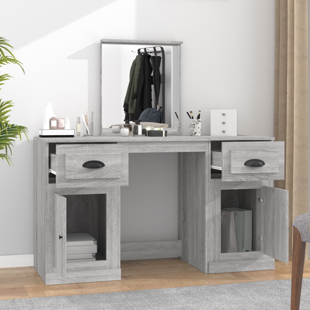 vidaXL Dressing Table with Mirror Grey Sonoma 130x50x132.5 cm