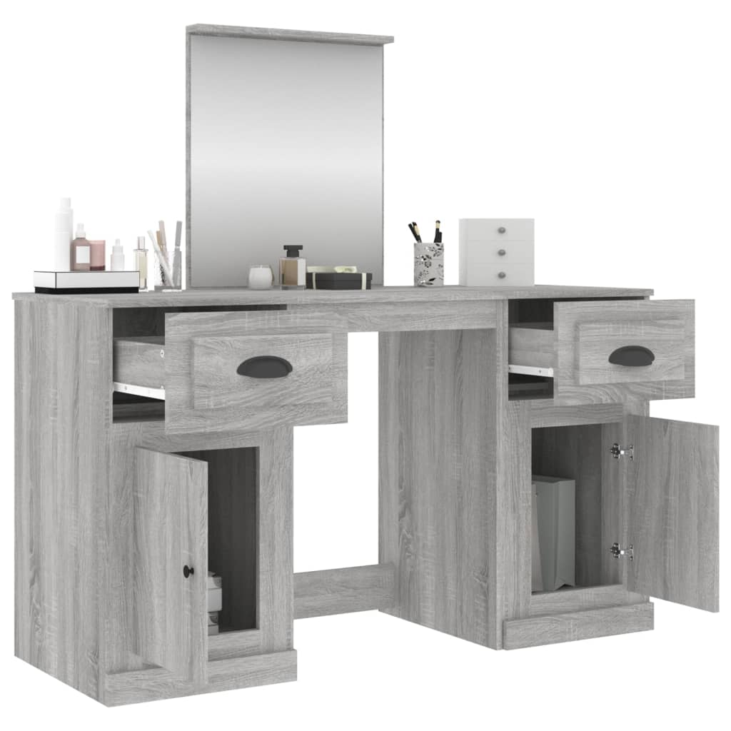 vidaXL Dressing Table with Mirror Grey Sonoma 130x50x132.5 cm