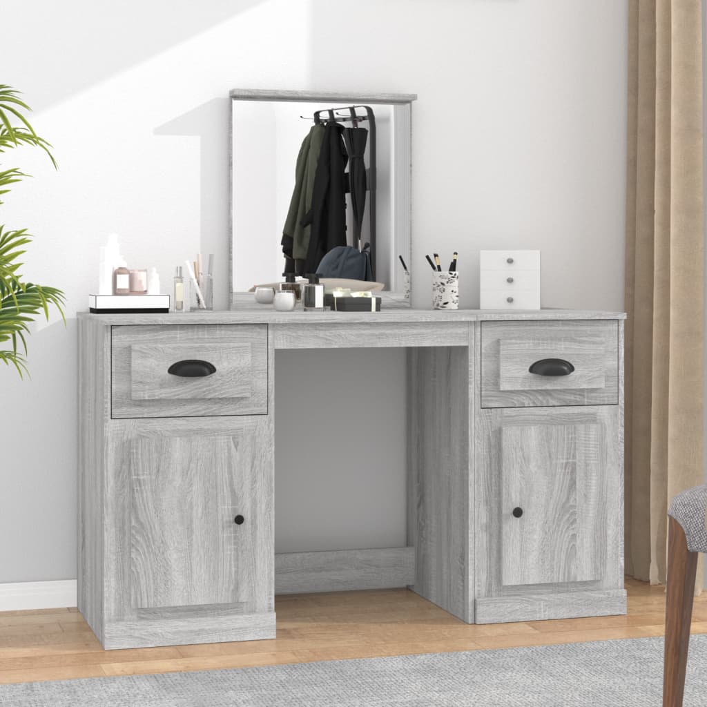 vidaXL Dressing Table with Mirror Grey Sonoma 130x50x132.5 cm