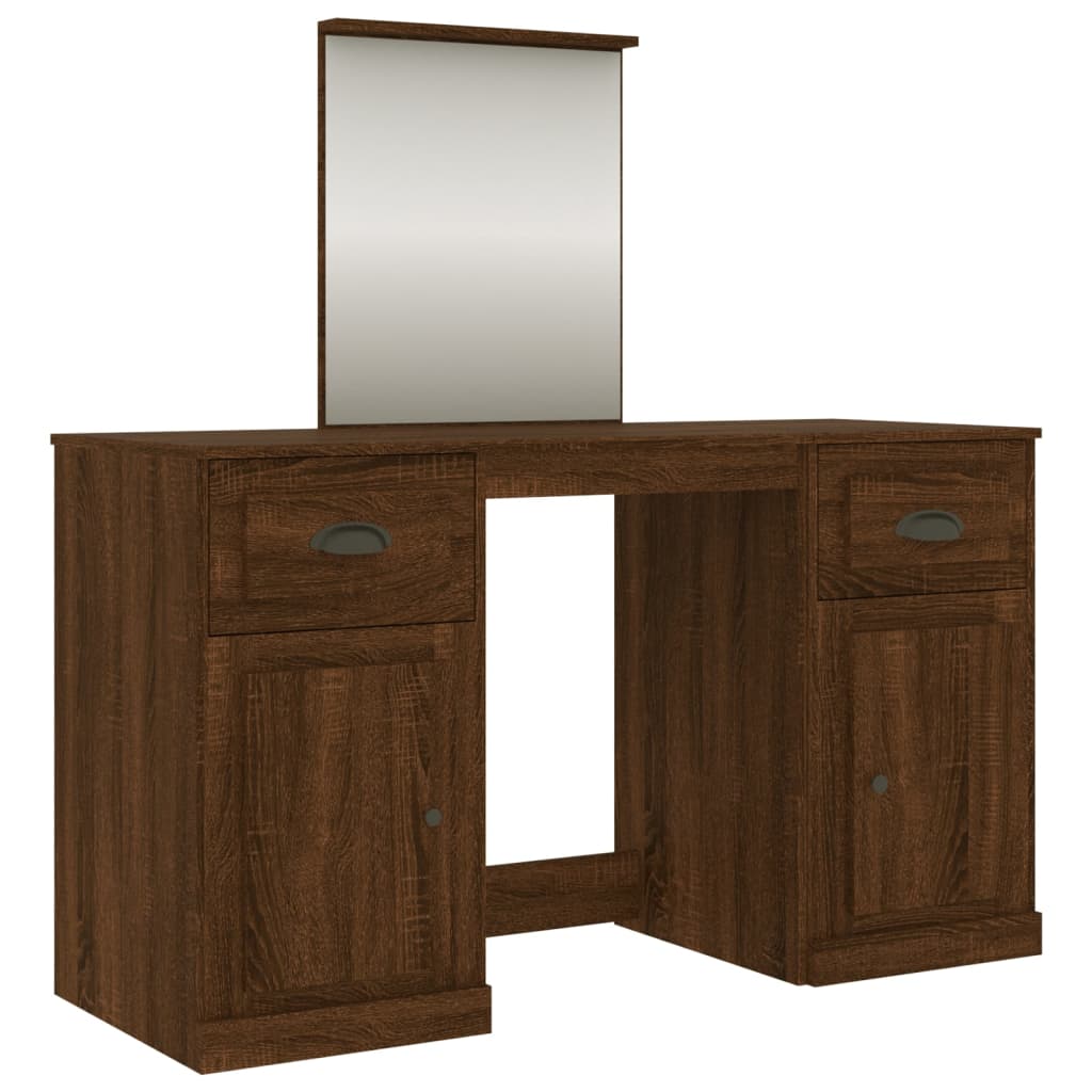 vidaXL Dressing Table with Mirror Brown Oak 130x50x132.5 cm