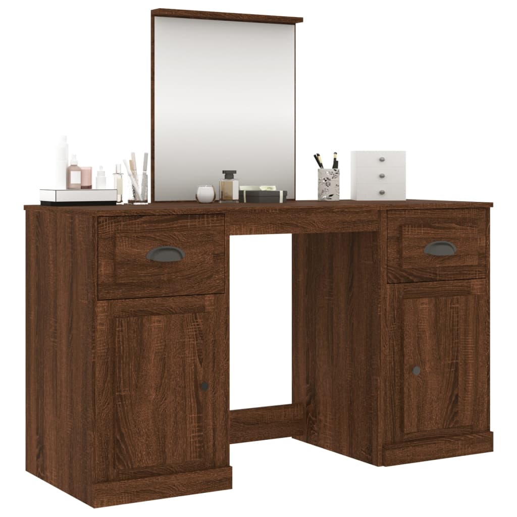 vidaXL Dressing Table with Mirror Brown Oak 130x50x132.5 cm