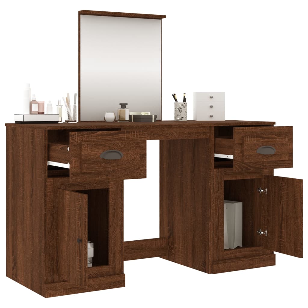 vidaXL Dressing Table with Mirror Brown Oak 130x50x132.5 cm