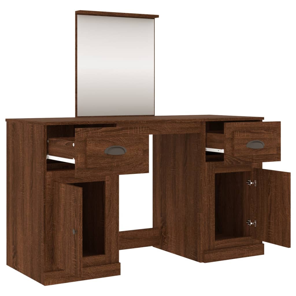 vidaXL Dressing Table with Mirror Brown Oak 130x50x132.5 cm